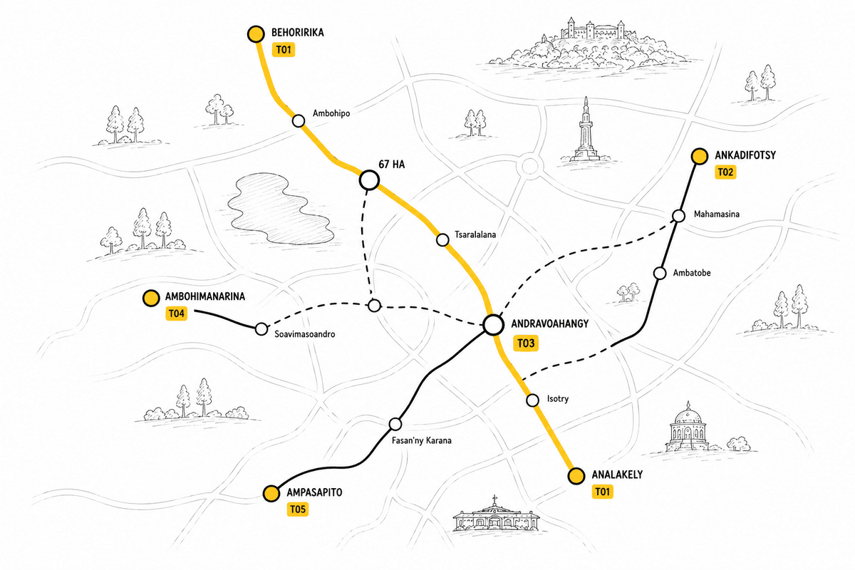 Carte du réseau taxi-be à Antananarivo